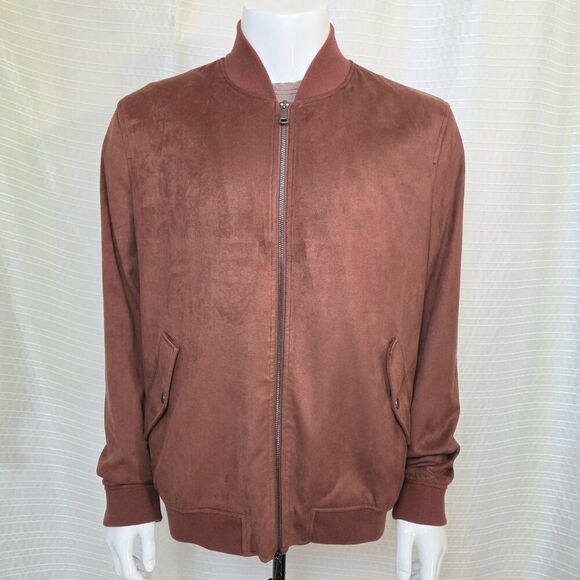 Paul Fredrick Microsuede Baseball Jacket Men's L Bomber Rust/Brown Fully Lined - Picture 15 of 16